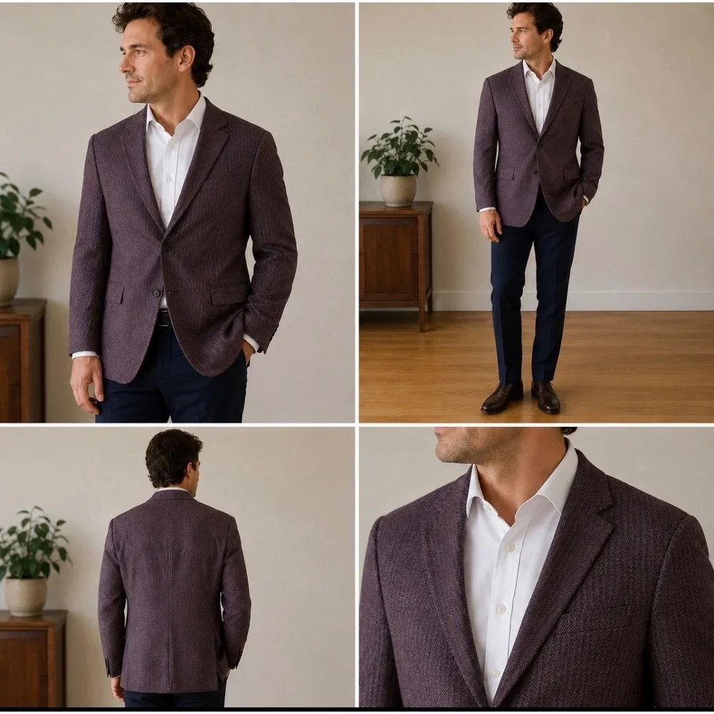 Stafford‎ Mens Burgundy Herringbone Stretch Classic Fit Sport Coat Blazer 40 Reg